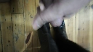 Cuckold slave masturbates and cums on Femdom Mistress's feet