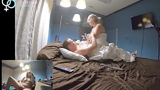 WIFE MASTERBATES TO VIDEO OF HUSBAND FUCKING SLUT IN WIFES WEDDING DRESS